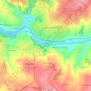 Mappa topografica Moulin Gady, altitudine, rilievo