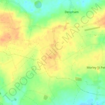 Mappa topografica Deopham Green, altitudine, rilievo