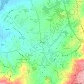 Mappa topografica Lameira, altitudine, rilievo