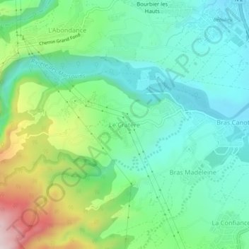Mappa topografica Le Cratère, altitudine, rilievo