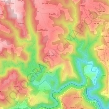 Mappa topografica Maurins, altitudine, rilievo