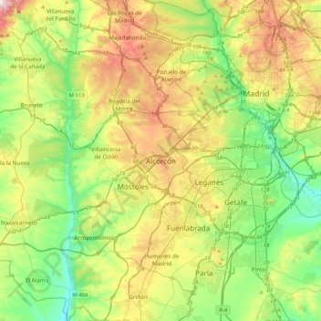 Mappa topografica Alcorcón, altitudine, rilievo