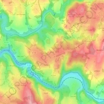 Mappa topografica Auliat, altitudine, rilievo