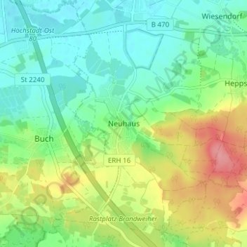 Mappa topografica Neuhaus, altitudine, rilievo
