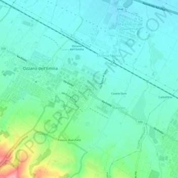 Mappa topografica Tolara, altitudine, rilievo
