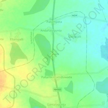 Mappa topografica Pallam, altitudine, rilievo