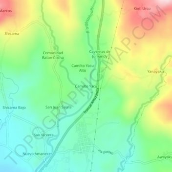 Mappa topografica Camilto Yacu, altitudine, rilievo