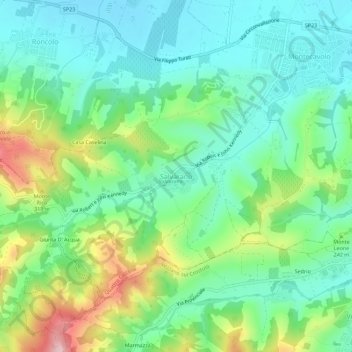 Mappa topografica Salvarano, altitudine, rilievo