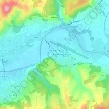 Mappa topografica Font d'Uzerche, altitudine, rilievo