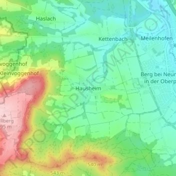 Mappa topografica Hausheim, altitudine, rilievo