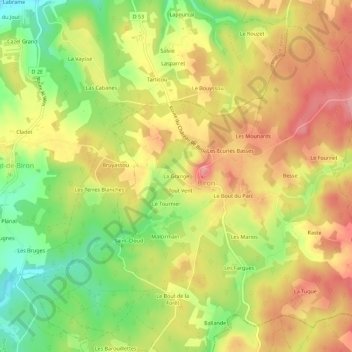 Mappa topografica La Grange, altitudine, rilievo