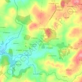 Mappa topografica Sobrado, altitudine, rilievo
