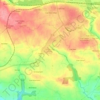 Mappa topografica Goarem Dour Bras, altitudine, rilievo
