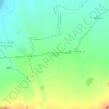 Mappa topografica Kawali, altitudine, rilievo