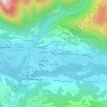 Mappa topografica Chessin, altitudine, rilievo