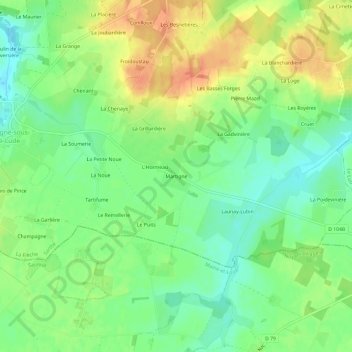 Mappa topografica Martigne, altitudine, rilievo