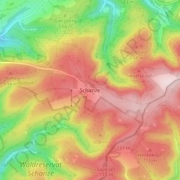 Mappa topografica Schanze, altitudine, rilievo