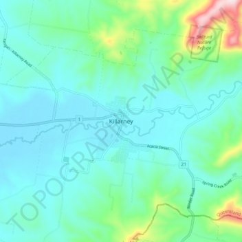Mappa topografica Killarney, altitudine, rilievo