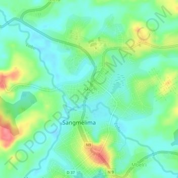 Mappa topografica Akon, altitudine, rilievo