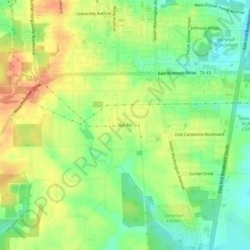 Mappa topografica Bel Air, altitudine, rilievo