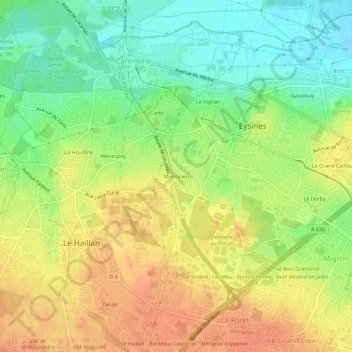 Mappa topografica Montalieu, altitudine, rilievo