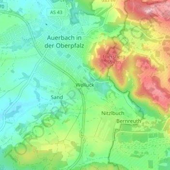 Mappa topografica Welluck, altitudine, rilievo