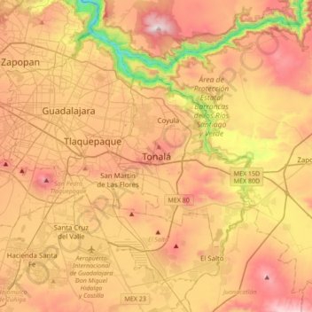 Mappa topografica Tonalá, altitudine, rilievo