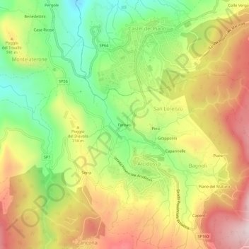 Mappa topografica Fornaci, altitudine, rilievo