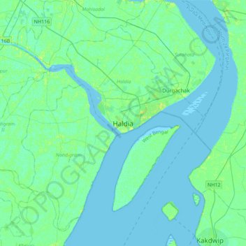 Mappa topografica Haldia, altitudine, rilievo