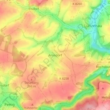 Mappa topografica Arnsdorf, altitudine, rilievo