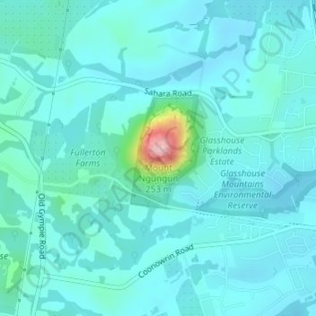 Mappa topografica Mount Ngungun, altitudine, rilievo
