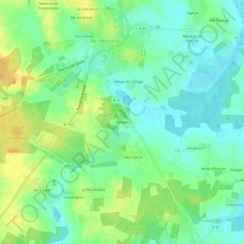 Mappa topografica Trevelec, altitudine, rilievo