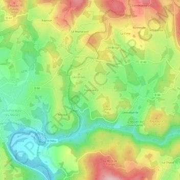Mappa topografica Fontaneix, altitudine, rilievo