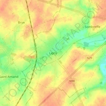 Mappa topografica Ligny, altitudine, rilievo