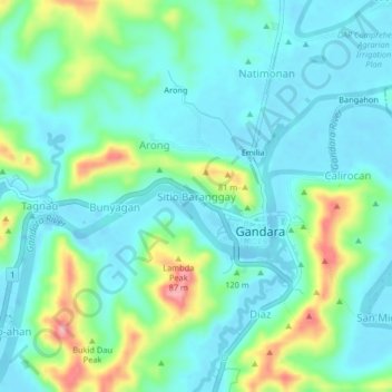 Mappa topografica Sitio Baranggay, altitudine, rilievo