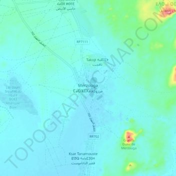 Mappa topografica Merzouga ⵎⴰⵔⵣⵓⴳⴰ مرزوكة, altitudine, rilievo