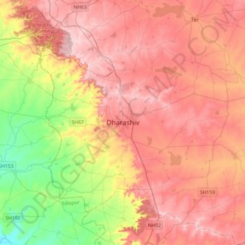 Mappa topografica Dharashiv, altitudine, rilievo