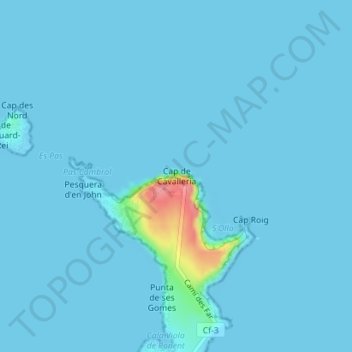 Mappa topografica Cabo Caballería, altitudine, rilievo
