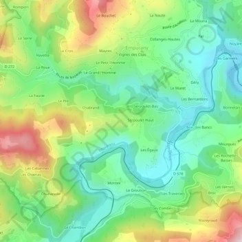 Mappa topografica Bonnelières, altitudine, rilievo