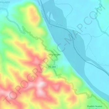Mappa topografica Villa Virgen, altitudine, rilievo
