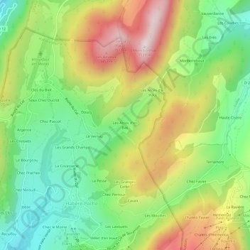 Mappa topografica Les Arces d'en Bas, altitudine, rilievo