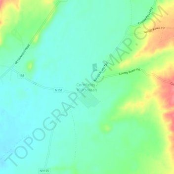 Mappa topografica Cornfields, altitudine, rilievo