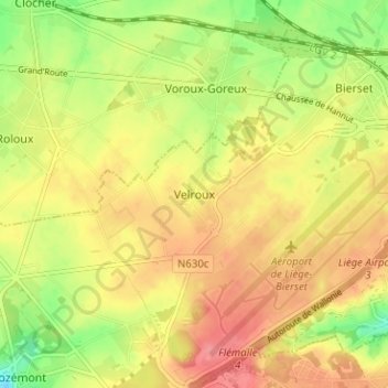 Mappa topografica Velroux, altitudine, rilievo