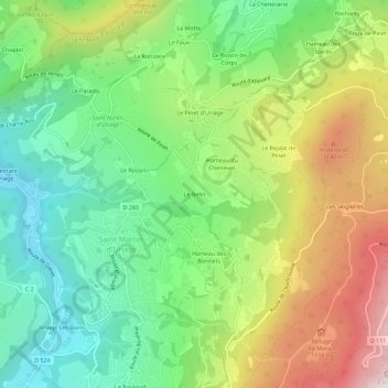 Mappa topografica Le Belin, altitudine, rilievo