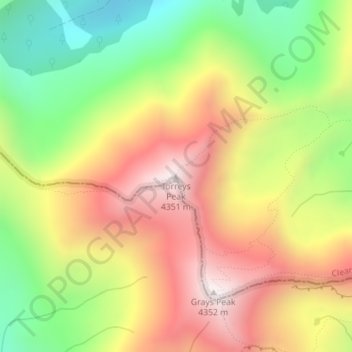 Mappa topografica Torreys Peak, altitudine, rilievo