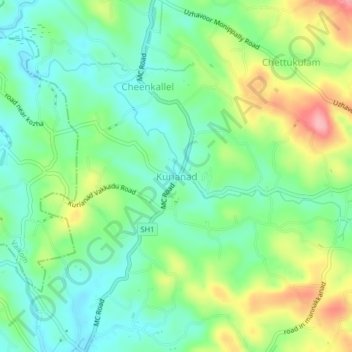 Mappa topografica Kurianad, altitudine, rilievo