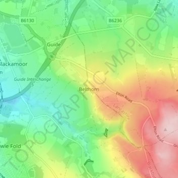 Mappa topografica Belthorn, altitudine, rilievo