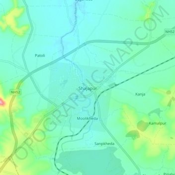 Mappa topografica Shajapur, altitudine, rilievo