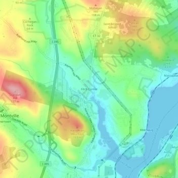 Mappa topografica Fitch Corner, altitudine, rilievo