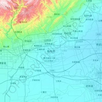 Mappa topografica 焦作市, altitudine, rilievo